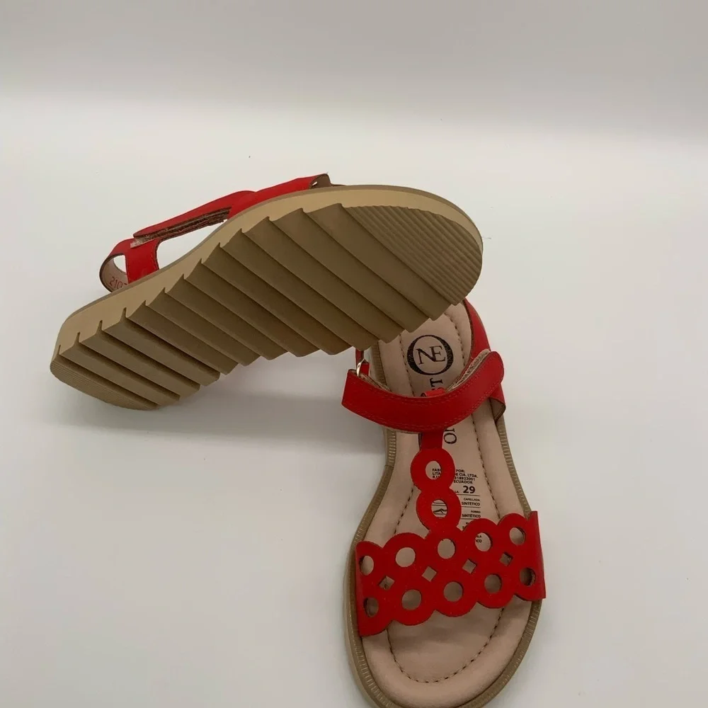 One35 Ankle Strap Red Sandals, Vegan Leather. Various Size